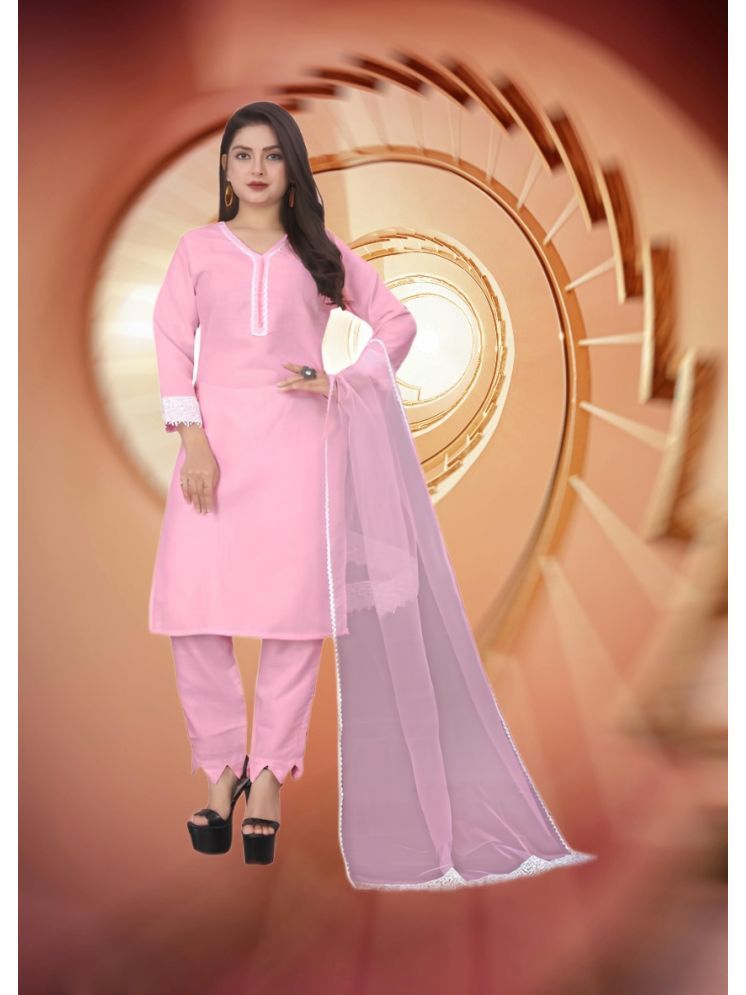     			RUTSH CREATION Cotton Self Design Kurti With Pants Women's Stitched Salwar Suit - Pink ( Pack of 1 )