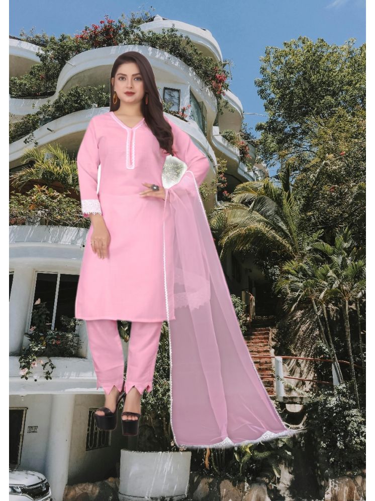     			RUTSH CREATION Cotton Self Design Kurti With Pants Women's Stitched Salwar Suit - Pink ( Pack of 1 )