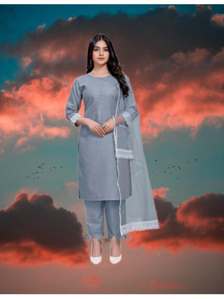     			RUTSH CREATION Cotton Self Design Kurti With Pants Women's Stitched Salwar Suit - Light Grey ( Pack of 1 )