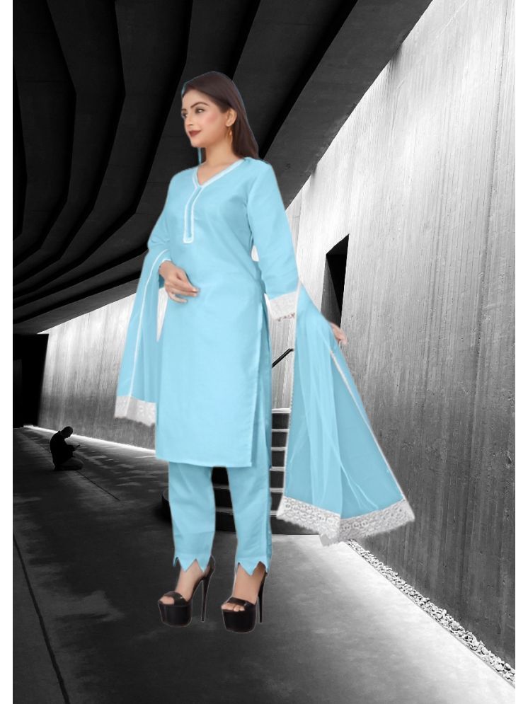     			RUTSH CREATION Cotton Self Design Kurti With Pants Women's Stitched Salwar Suit - Light Blue ( Pack of 1 )