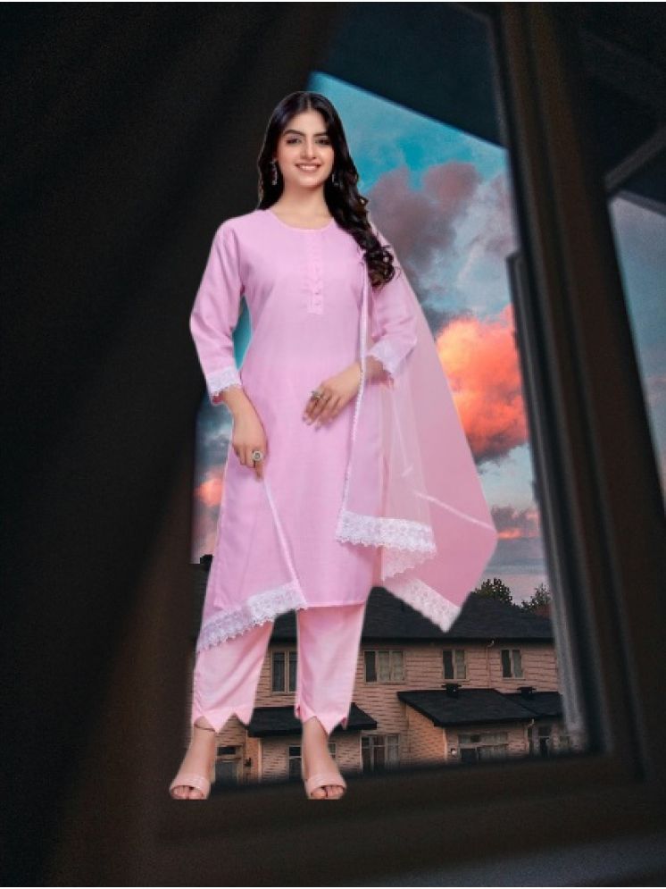     			RUTSH CREATION Cotton Self Design Kurti With Pants Women's Stitched Salwar Suit - Pink ( Pack of 1 )