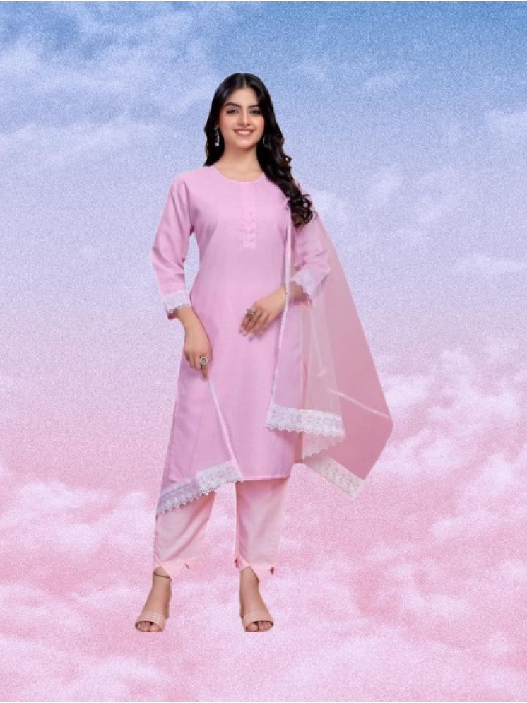     			RUTSH CREATION Cotton Self Design Kurti With Pants Women's Stitched Salwar Suit - Pink ( Pack of 1 )