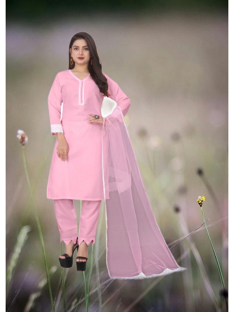     			RUTSH CREATION Cotton Self Design Kurti With Pants Women's Stitched Salwar Suit - Pink ( Pack of 1 )