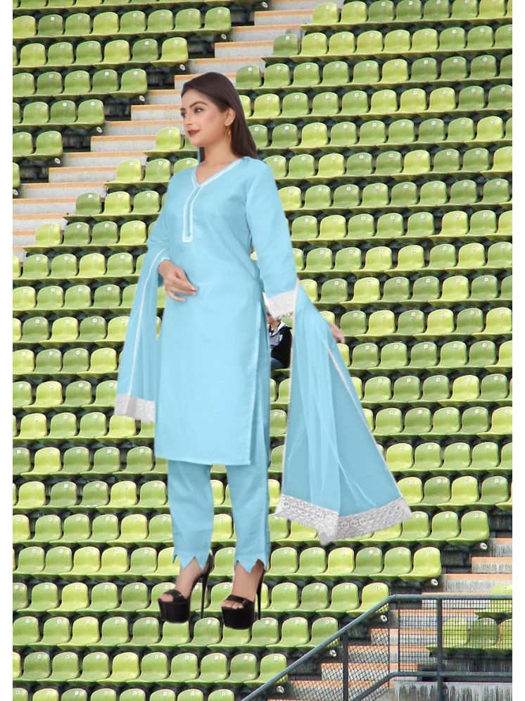     			RUTSH CREATION Cotton Self Design Kurti With Pants Women's Stitched Salwar Suit - Light Blue ( Pack of 1 )