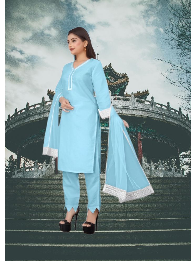     			RUTSH CREATION Cotton Self Design Kurti With Pants Women's Stitched Salwar Suit - Light Blue ( Pack of 1 )