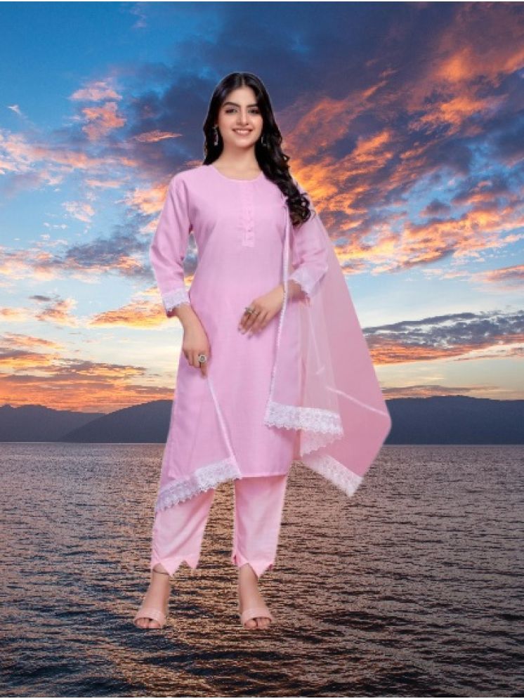     			RUTSH CREATION Cotton Self Design Kurti With Pants Women's Stitched Salwar Suit - Pink ( Pack of 1 )