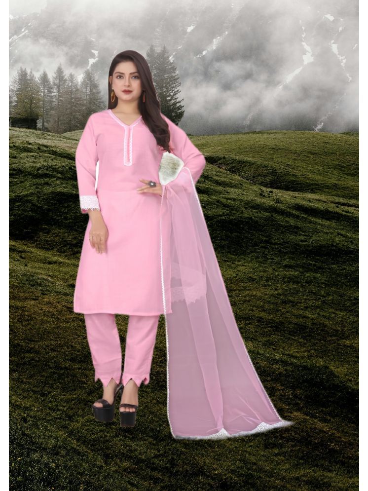     			RUTSH CREATION Cotton Self Design Kurti With Pants Women's Stitched Salwar Suit - Pink ( Pack of 1 )