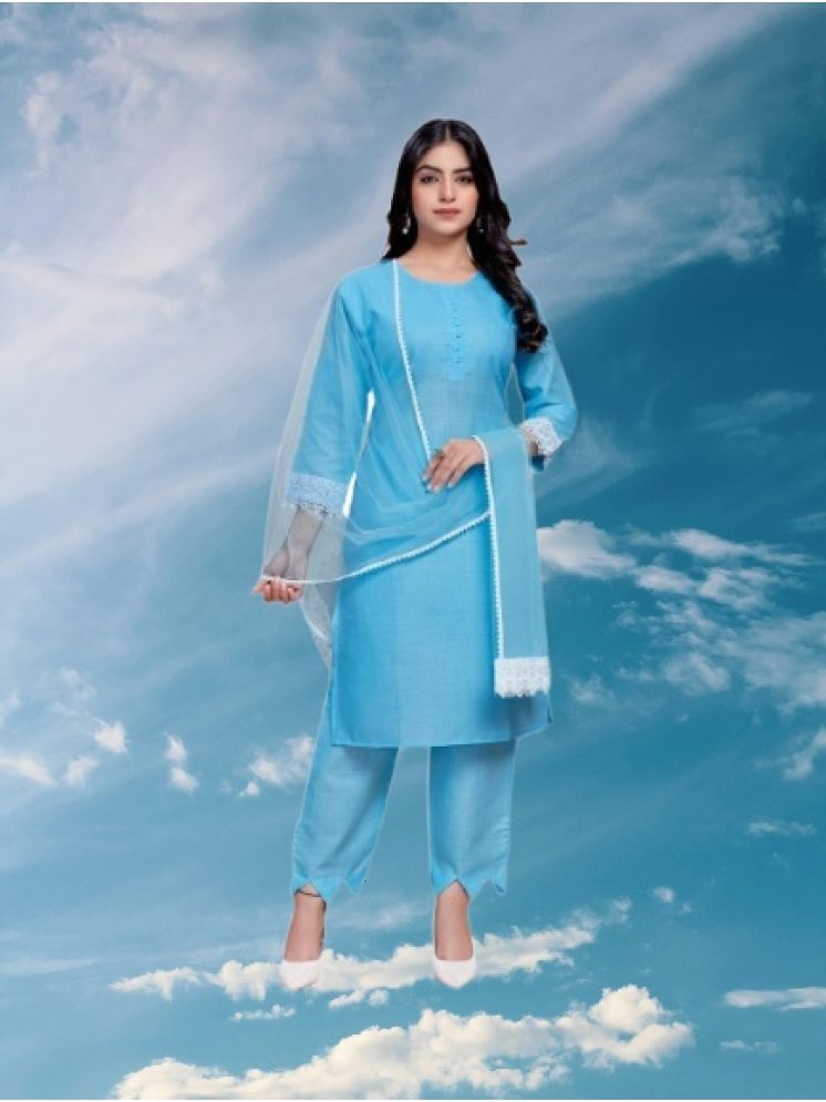     			RUTSH CREATION Cotton Self Design Kurti With Pants Women's Stitched Salwar Suit - Light Blue ( Pack of 1 )