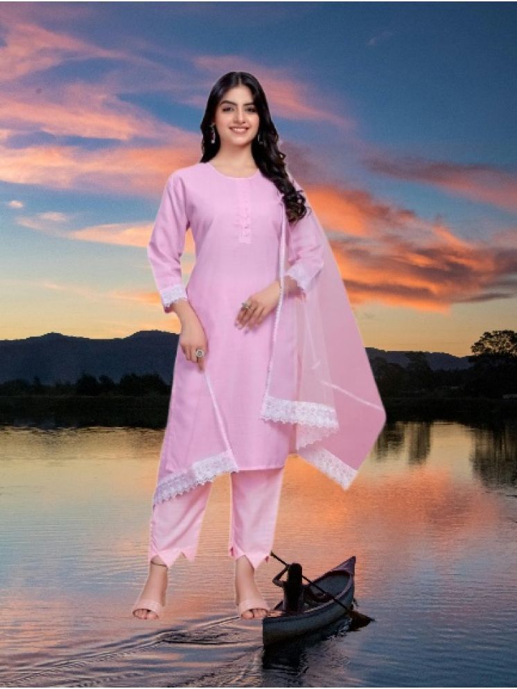     			RUTSH CREATION Cotton Self Design Kurti With Pants Women's Stitched Salwar Suit - Pink ( Pack of 1 )