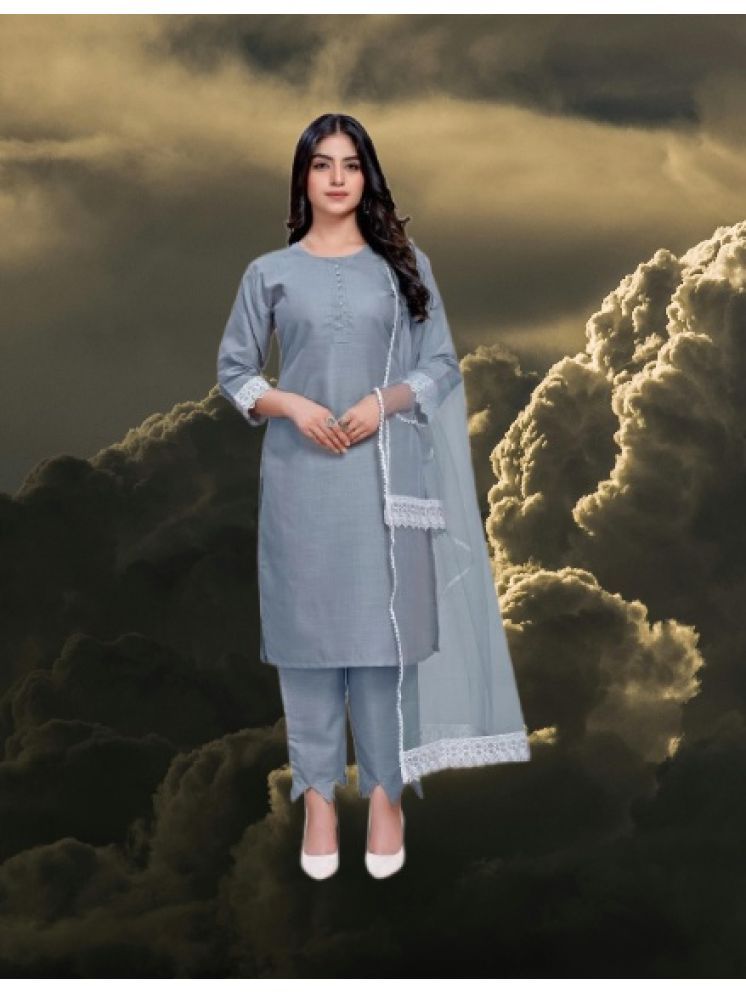     			RUTSH CREATION Cotton Self Design Kurti With Pants Women's Stitched Salwar Suit - Light Grey ( Pack of 1 )