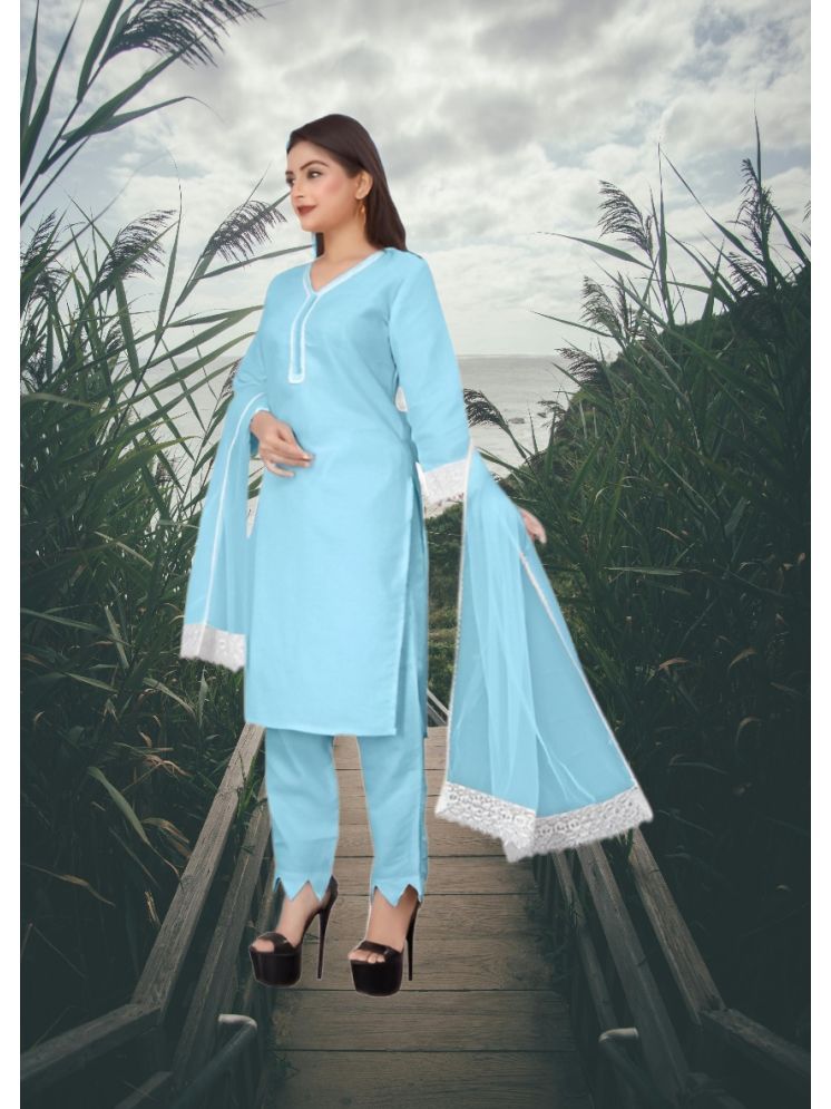     			RUTSH CREATION Cotton Self Design Kurti With Pants Women's Stitched Salwar Suit - Light Blue ( Pack of 1 )