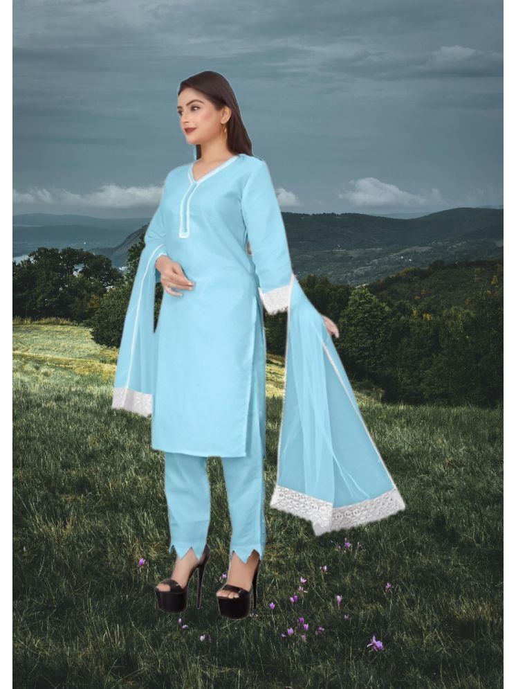     			RUTSH CREATION Cotton Self Design Kurti With Pants Women's Stitched Salwar Suit - Light Blue ( Pack of 1 )