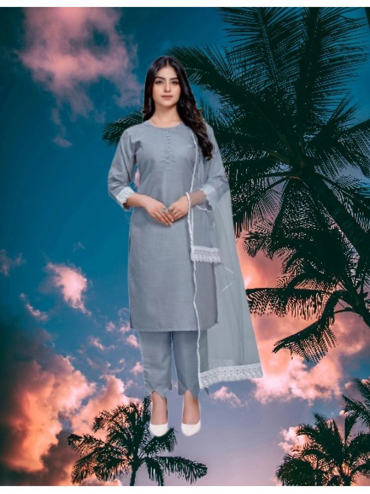     			RUTSH CREATION Cotton Self Design Kurti With Pants Women's Stitched Salwar Suit - Light Grey ( Pack of 1 )