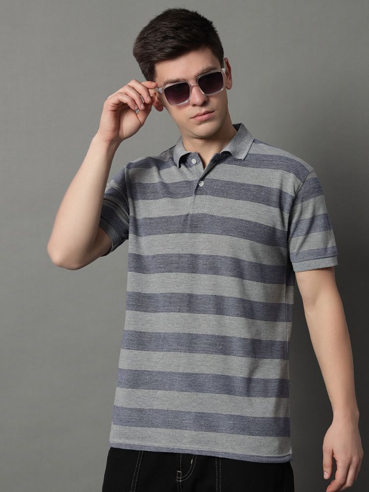     			GET GOLF Pack of 1 Cotton Blend Regular Fit Striped Half Sleeves Men's Polo T Shirt ( Grey )