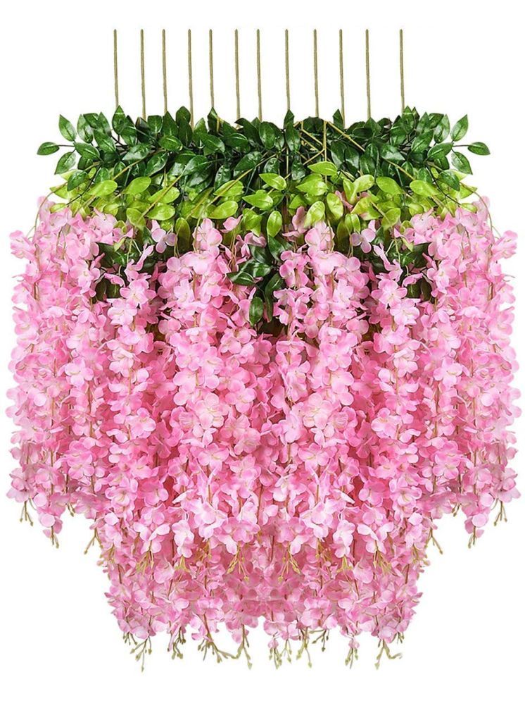     			Green plant indoor - Pink Wild Artificial Flowers Bunch ( Pack of 12 )