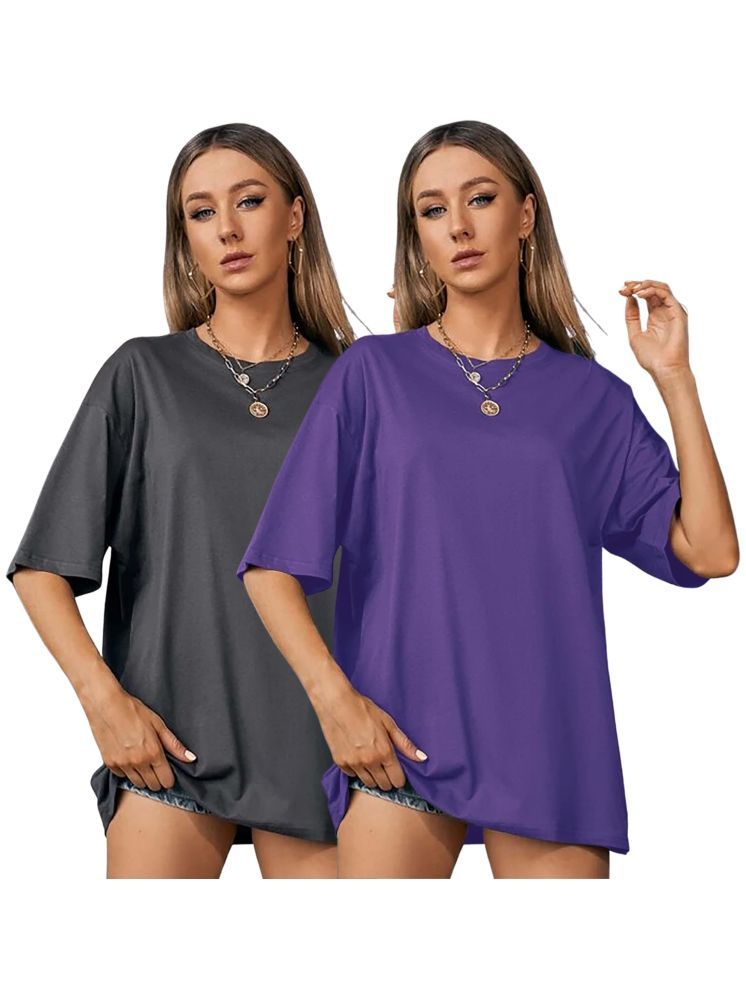     			LONDON HILLS Pack of 2 Cotton Blend Women's T-Shirt ( Purple )