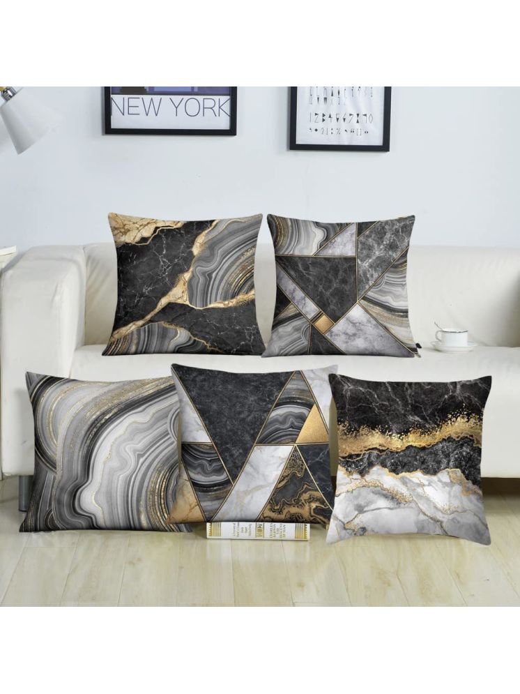     			Laphino Set of 5 Jute Textured Square Cushion Cover (40X40)cm - Black