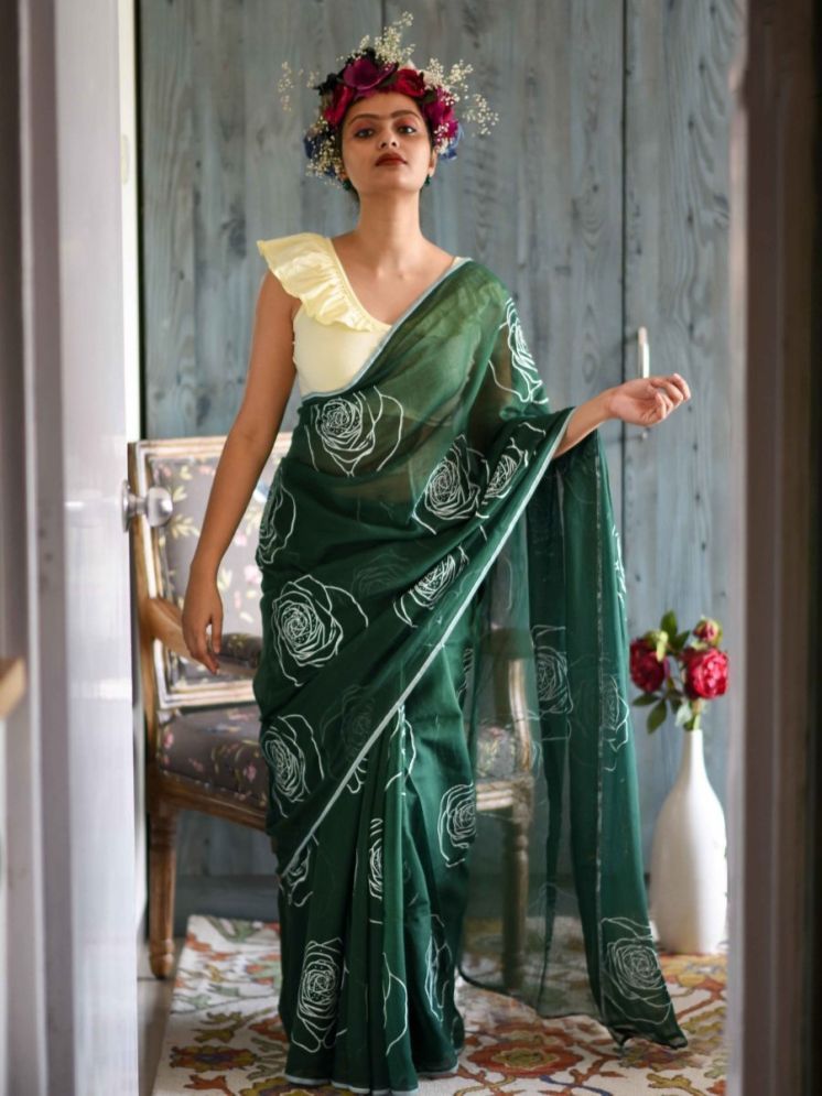     			Sidhidata Pack of 1 Linen Printed Saree With Blouse Piece ( Green )