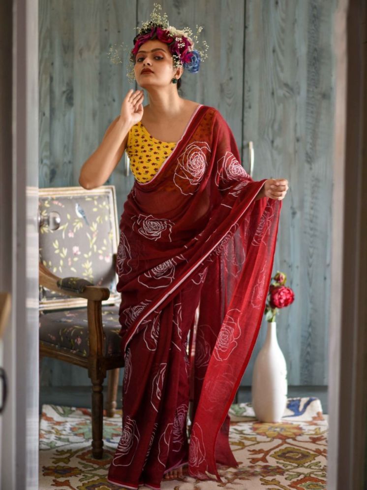     			Sidhidata Pack of 1 Linen Printed Saree With Blouse Piece ( Red )