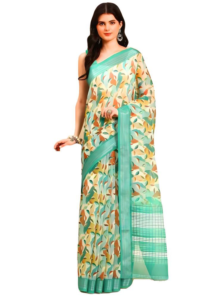     			Sidhidata Pack of 1 Linen Printed Saree With Blouse Piece ( Sea Green )