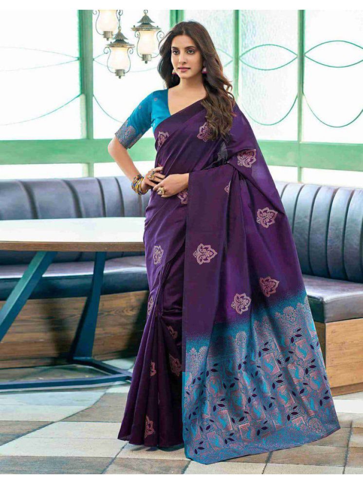     			Sitanjali Pack of 1 Silk Blend Woven Saree With Blouse Piece ( Purple )