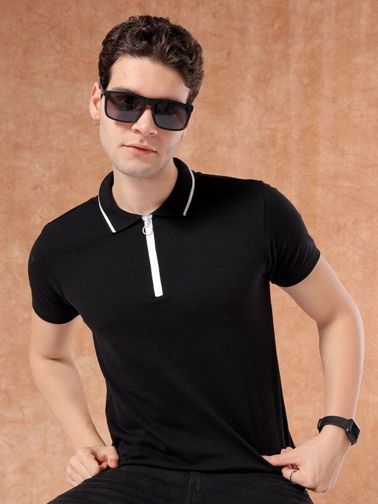     			The Indian Garage Co. Pack of 1 Cotton Blend Regular Fit Solid Half Sleeves Men's Polo T Shirt ( Black )