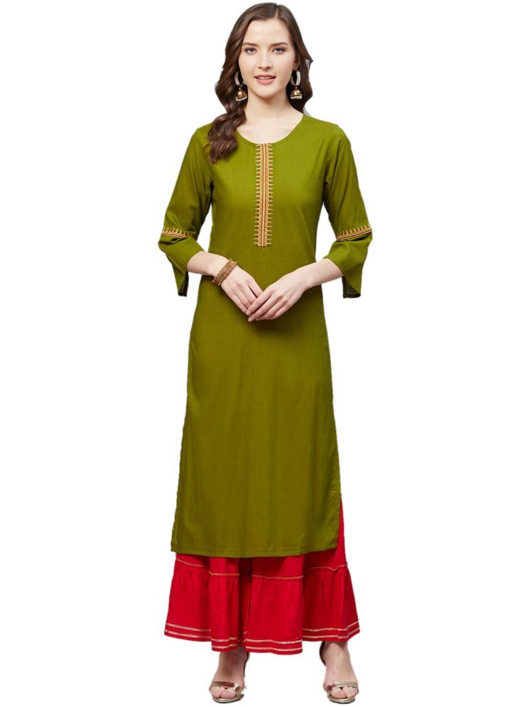     			Yash Gallery Rayon Embroidered Kurti With Sharara And Gharara Women's Stitched Salwar Suit - Olive ( Pack of 1 )