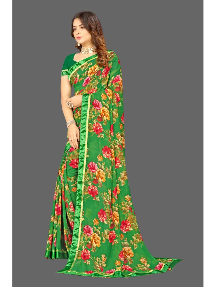     			mahalaxmi fab Pack of 1 Brasso Printed Saree With Blouse Piece ( Green )