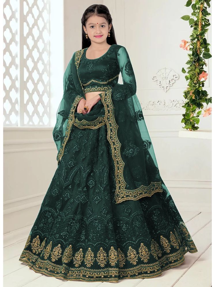     			piludi Net Lehenga Choli Set For Girls ( Pack of 1 , Green )