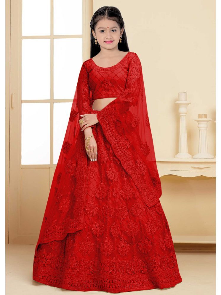     			piludi Net Lehenga Choli Set For Girls ( Pack of 1 , Red )