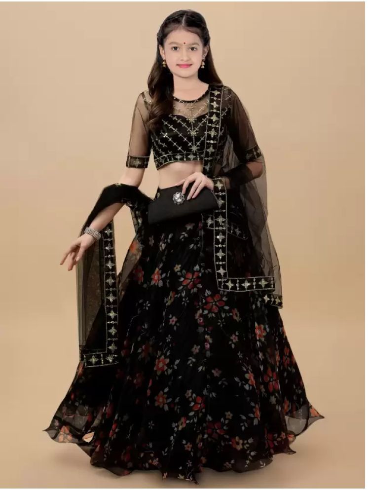     			piludi Organza Lehenga Choli Set For Girls ( Pack of 1 , Black )