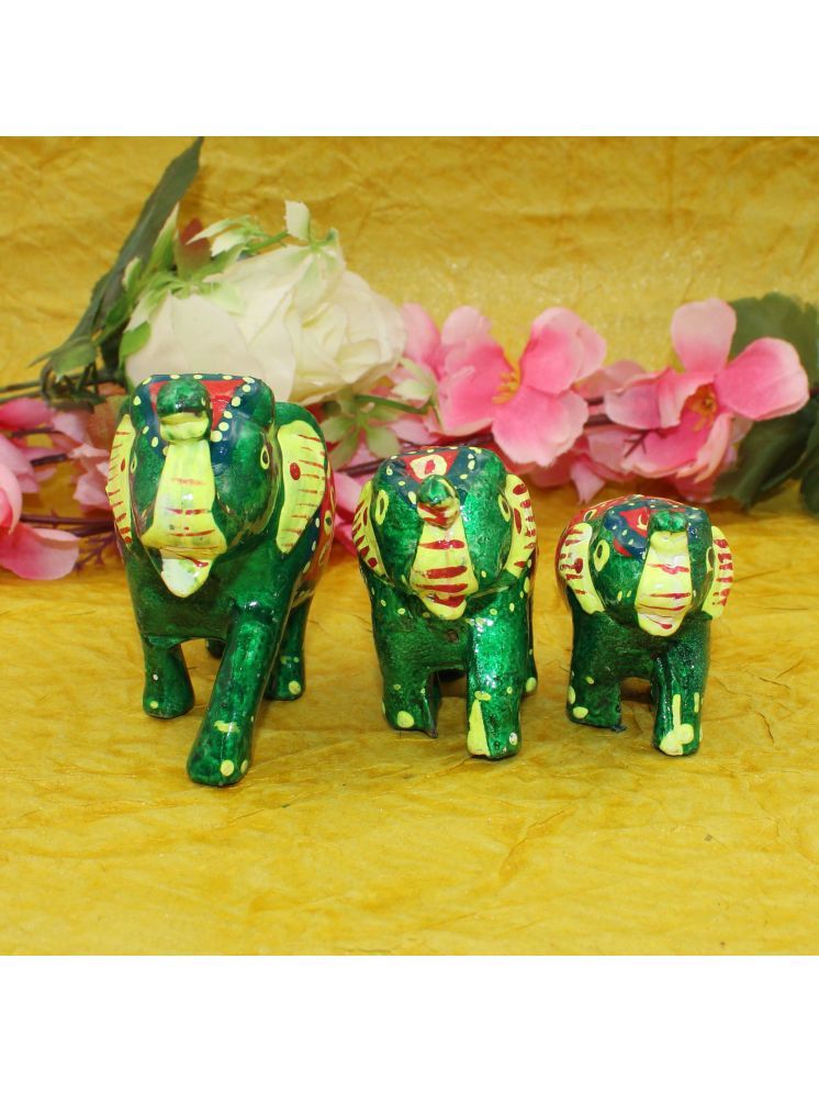     			Fksb Green Elephnat Set Decorative Showpiece - 10 cm, Set of 3