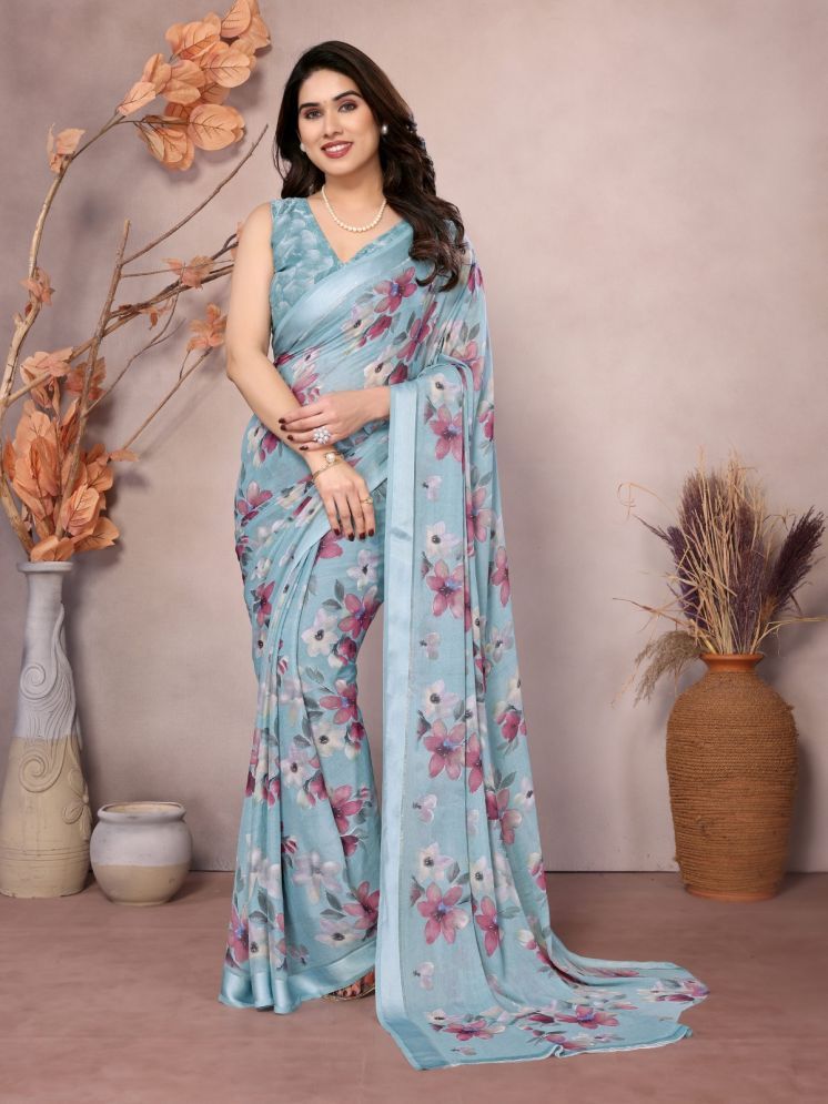     			PHORIA STYLE Pack of 1 Chiffon Printed Saree With Blouse Piece ( SkyBlue )