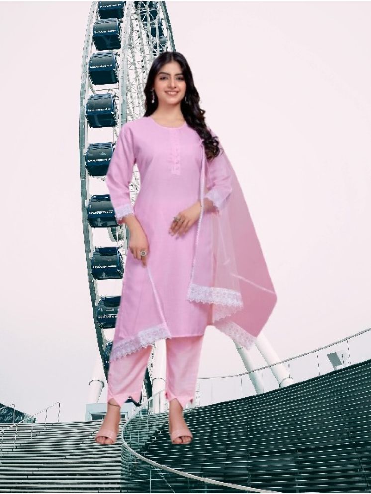     			RUTSH CREATION Cotton Self Design Kurti With Pants Women's Stitched Salwar Suit - Pink ( Pack of 1 )