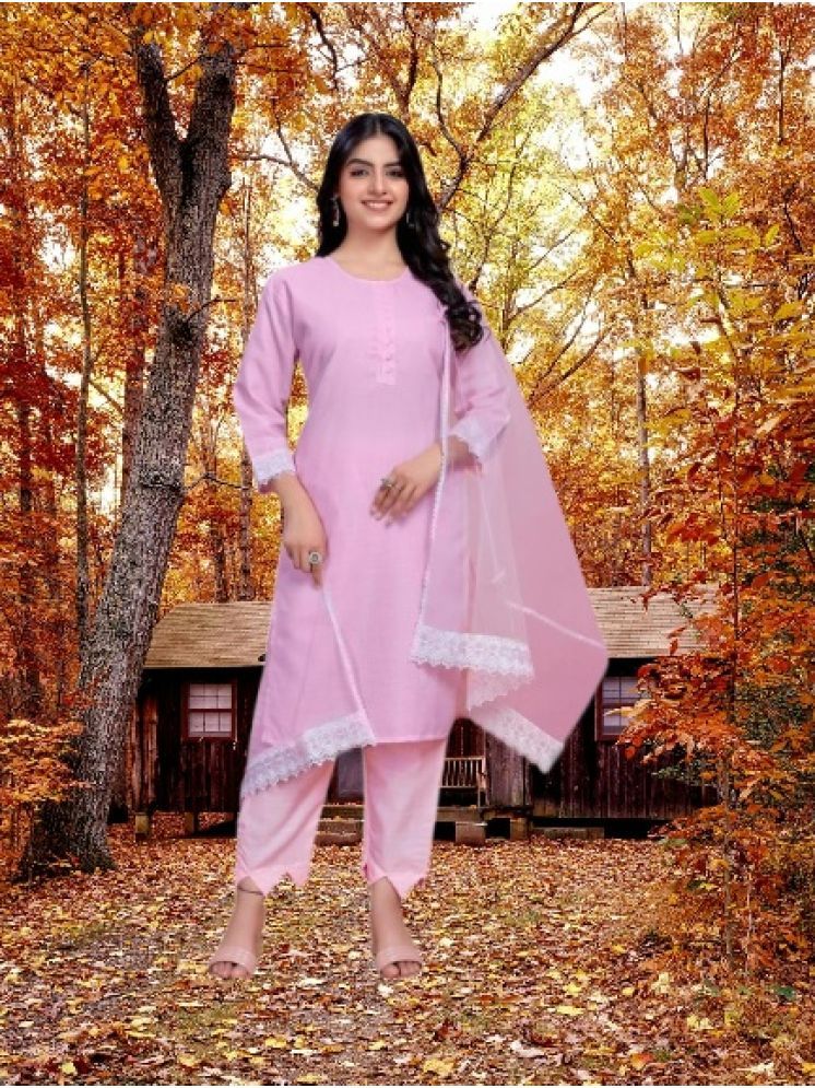     			RUTSH CREATION Cotton Self Design Kurti With Pants Women's Stitched Salwar Suit - Pink ( Pack of 1 )