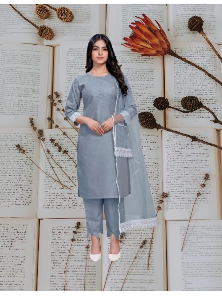     			RUTSH CREATION Cotton Self Design Kurti With Pants Women's Stitched Salwar Suit - Light Grey ( Pack of 1 )