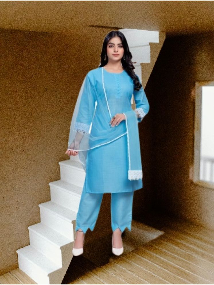     			RUTSH CREATION Cotton Self Design Kurti With Pants Women's Stitched Salwar Suit - Light Blue ( Pack of 1 )