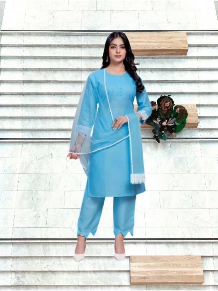     			RUTSH CREATION Cotton Self Design Kurti With Pants Women's Stitched Salwar Suit - Light Blue ( Pack of 1 )