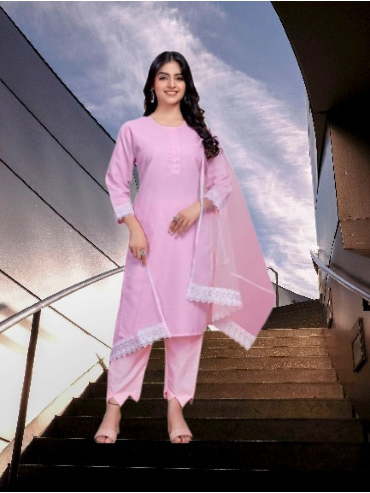     			RUTSH CREATION Cotton Self Design Kurti With Pants Women's Stitched Salwar Suit - Pink ( Pack of 1 )