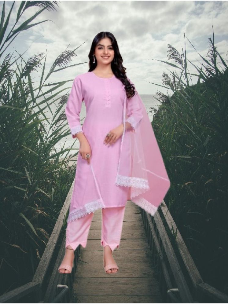     			RUTSH CREATION Cotton Self Design Kurti With Pants Women's Stitched Salwar Suit - Pink ( Pack of 1 )