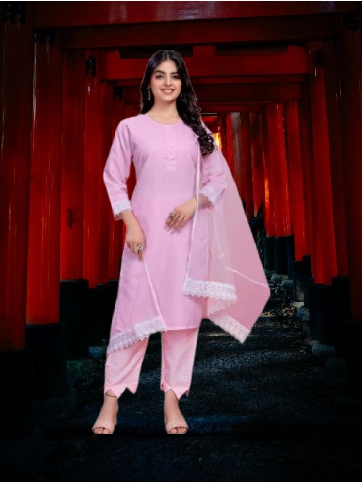     			RUTSH CREATION Cotton Self Design Kurti With Pants Women's Stitched Salwar Suit - Pink ( Pack of 1 )