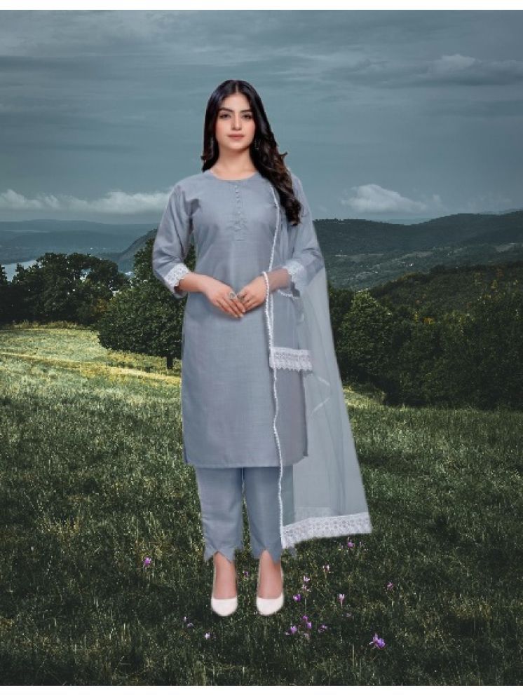     			RUTSH CREATION Cotton Self Design Kurti With Pants Women's Stitched Salwar Suit - Light Grey ( Pack of 1 )