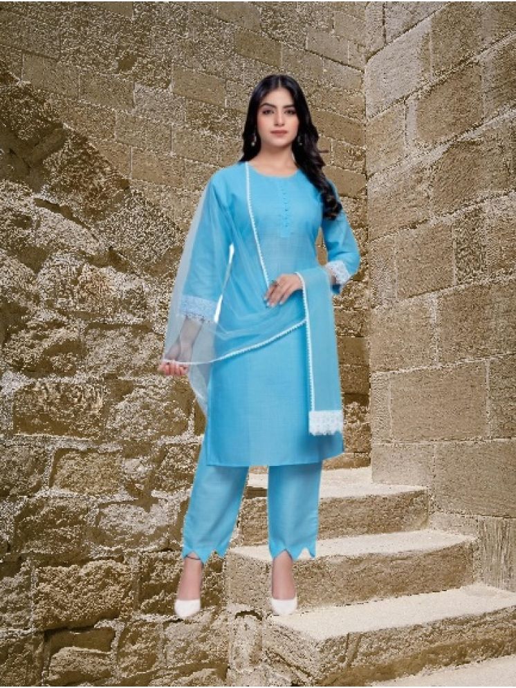     			RUTSH CREATION Cotton Self Design Kurti With Pants Women's Stitched Salwar Suit - Light Blue ( Pack of 1 )