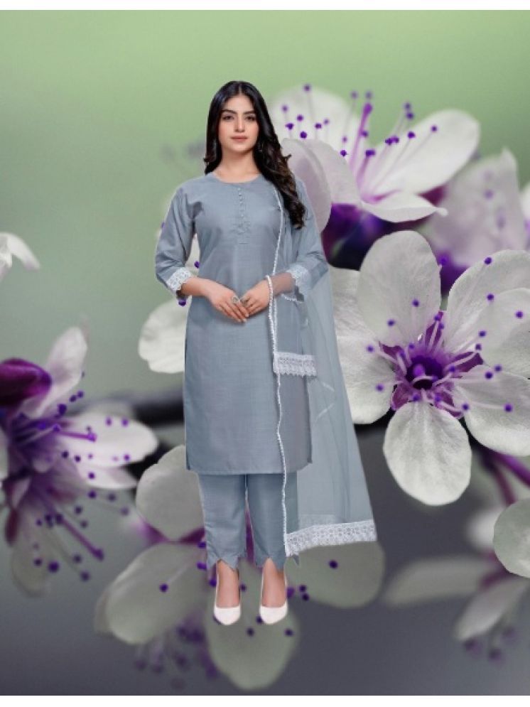     			RUTSH CREATION Cotton Self Design Kurti With Pants Women's Stitched Salwar Suit - Light Grey ( Pack of 1 )