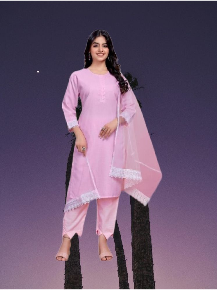     			RUTSH CREATION Cotton Self Design Kurti With Pants Women's Stitched Salwar Suit - Pink ( Pack of 1 )