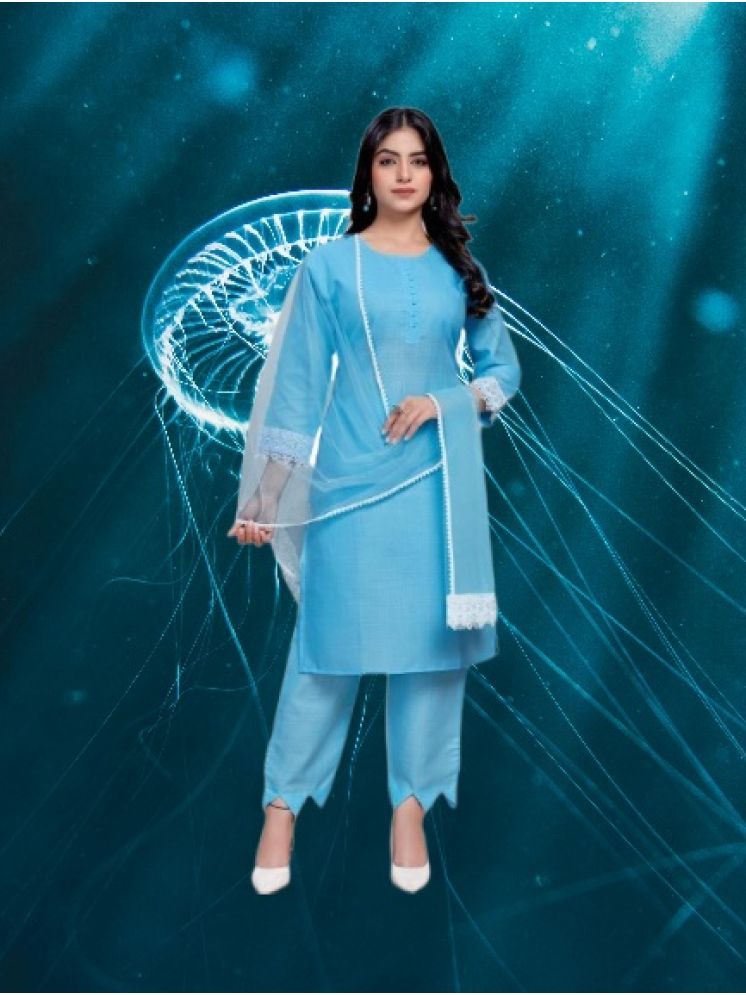     			RUTSH CREATION Cotton Self Design Kurti With Pants Women's Stitched Salwar Suit - Light Blue ( Pack of 1 )