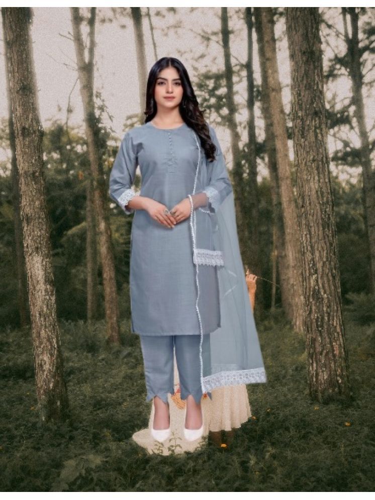     			RUTSH CREATION Cotton Self Design Kurti With Pants Women's Stitched Salwar Suit - Light Grey ( Pack of 1 )