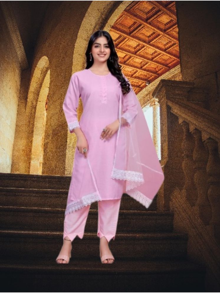     			RUTSH CREATION Cotton Self Design Kurti With Pants Women's Stitched Salwar Suit - Pink ( Pack of 1 )