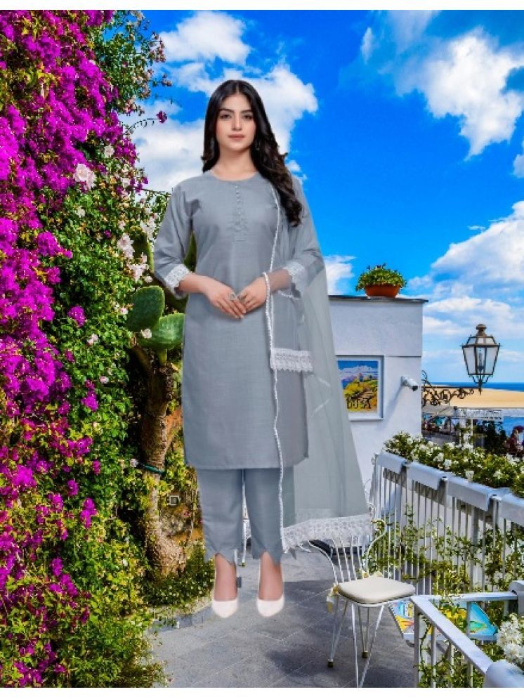     			RUTSH CREATION Cotton Self Design Kurti With Pants Women's Stitched Salwar Suit - Light Grey ( Pack of 1 )