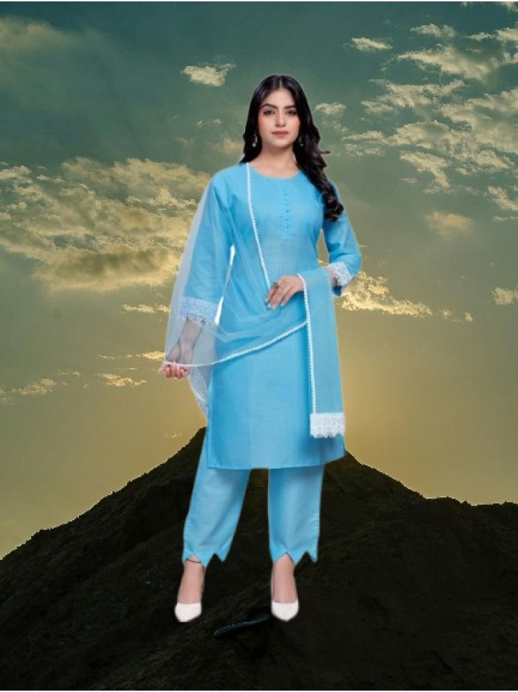     			RUTSH CREATION Cotton Self Design Kurti With Pants Women's Stitched Salwar Suit - Light Blue ( Pack of 1 )